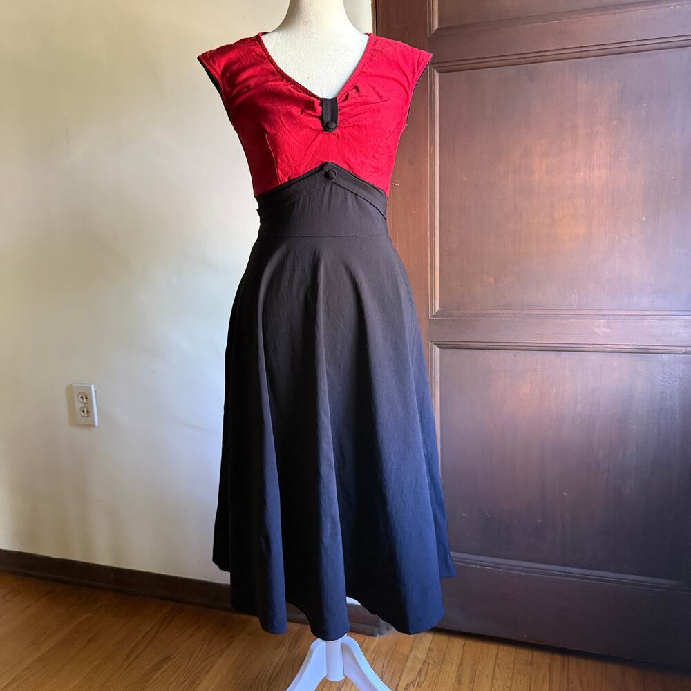 STOP STARING!  | Black and Red Cap Sleeve Neck Retro Swing Dress | Small